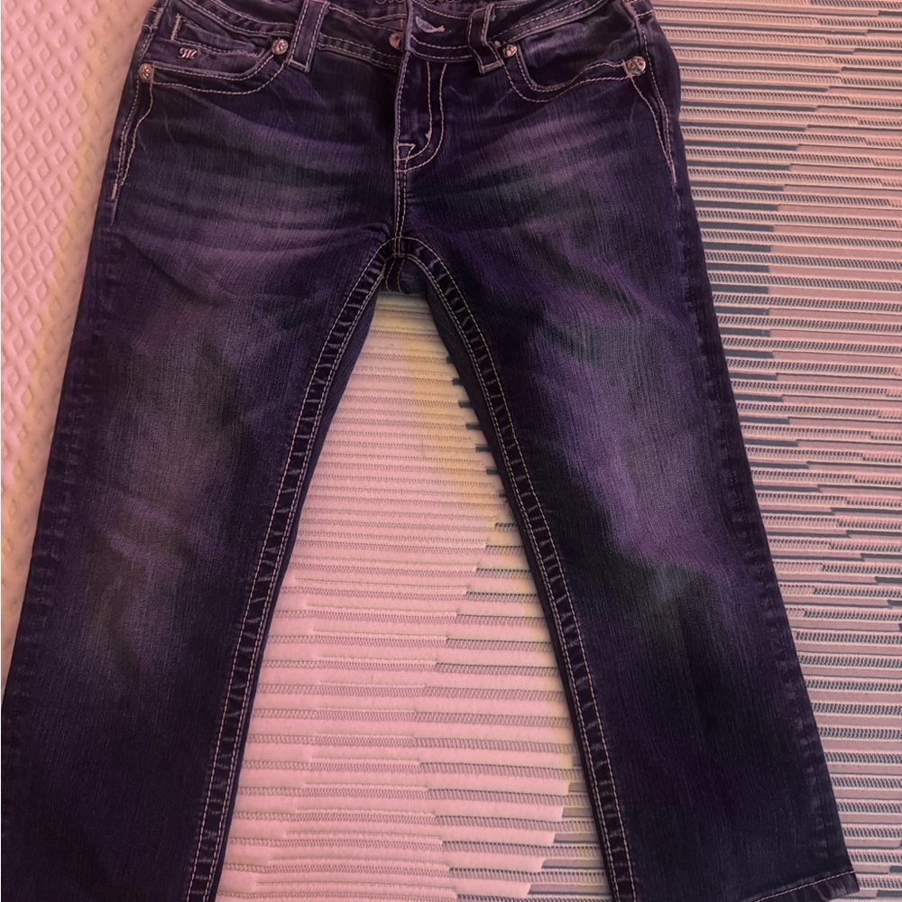 Miss Me Blue Capris with Vintage Faded Look